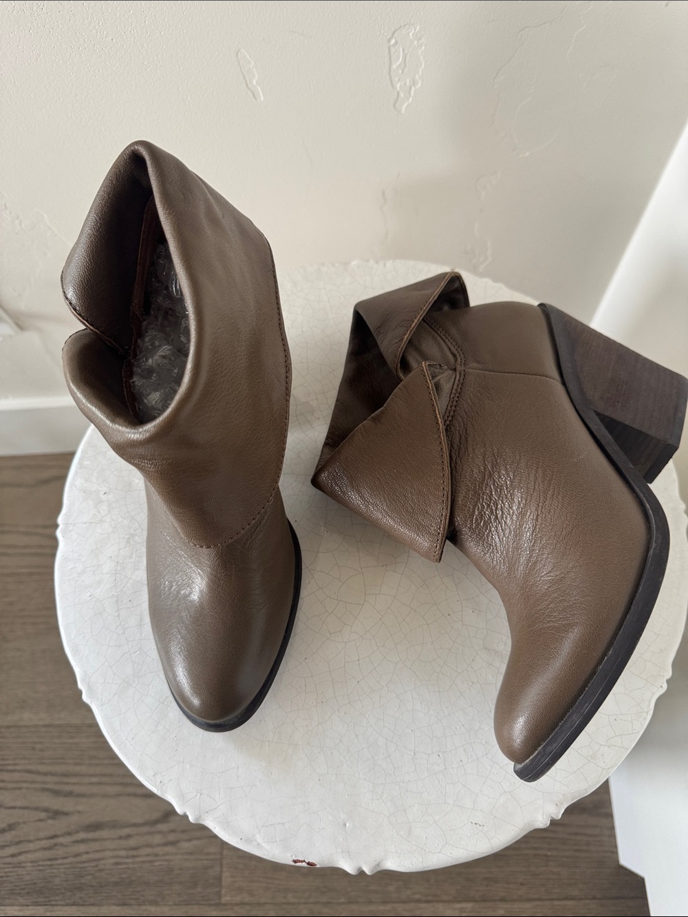 Lucky Brand ETHANN Brown Fold-Over Leather Ankle Boots Block Heel  Size 6.5 EUC